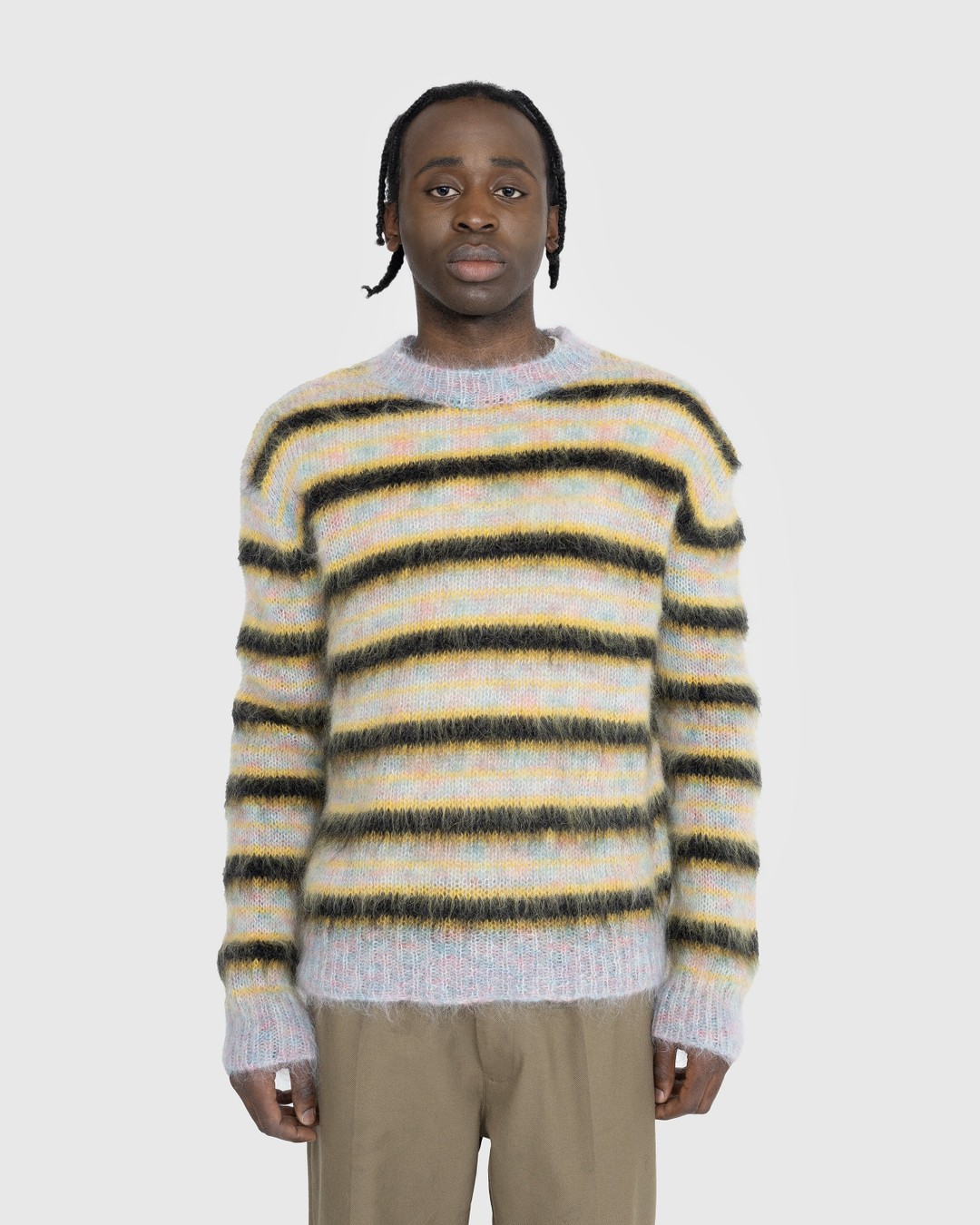 Striped logo intarsia mohair wool cheap blend sweater